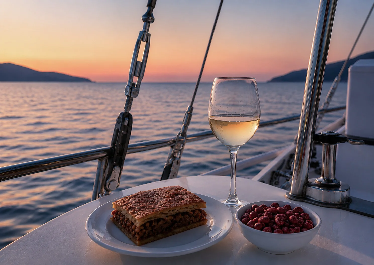 Luxury sailing yacht anchored in turquoise waters of Kefalonia